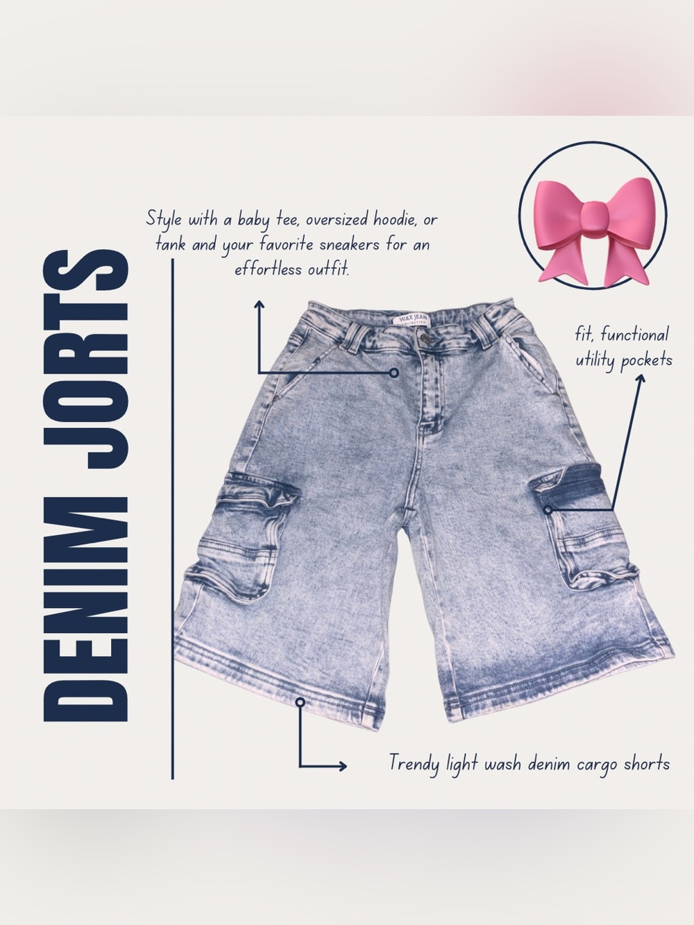Wax Jean Gray Washed Cargo Jean Shorts